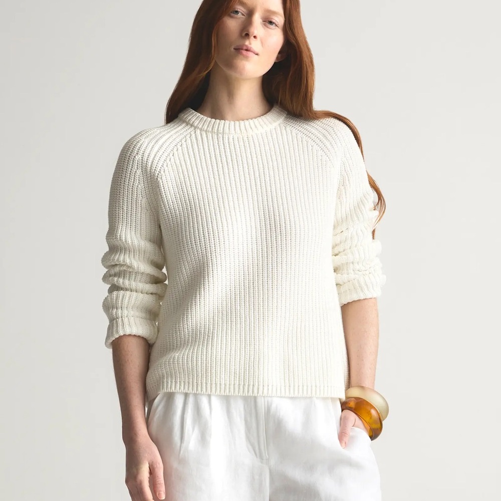 Quince 100% Organic Cotton Fisherman Crew Sweater Ivory small - Picture 5 of 13